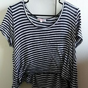 Navy Blue and White Striped Crop Top